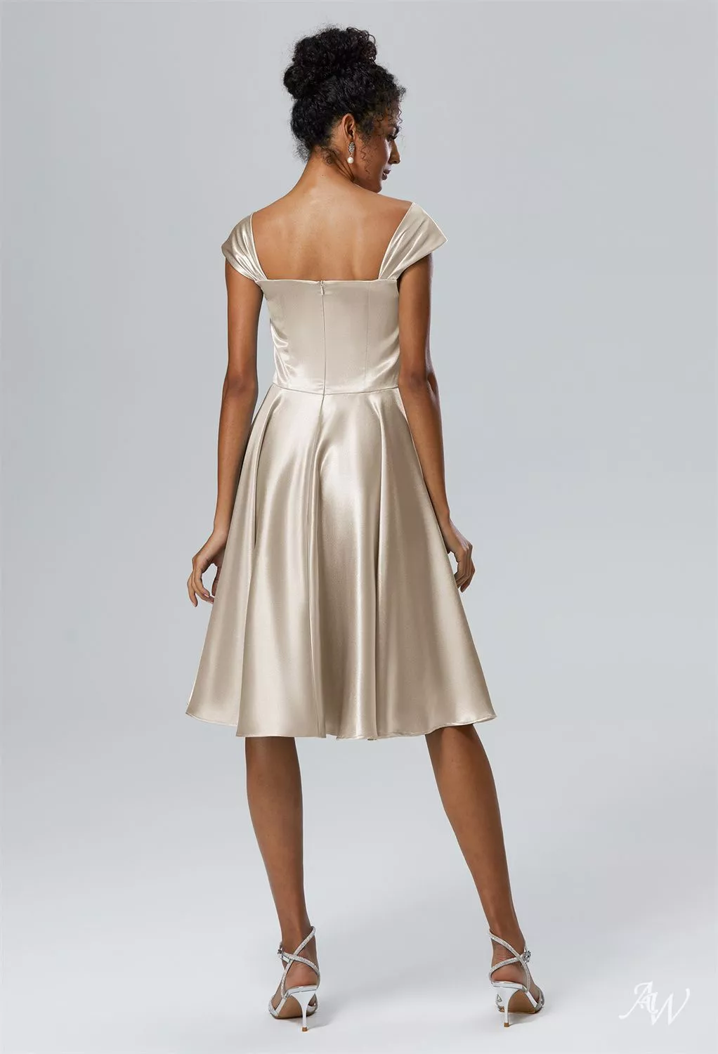 AW Yasmin Dress, Dark Navy Crystal Satin Satin Charmeuse Knee